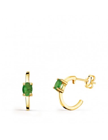 18K PENDIENTES ORO AMARILLO MEDIO ARO LISO CON ESMERALDAS 12X3 MM CIERRE PRESION.