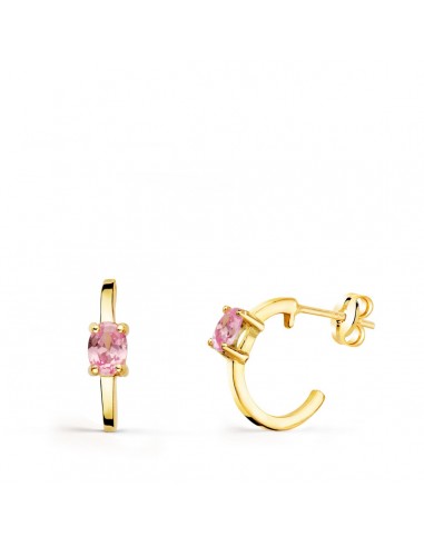 18K PENDIENTES ORO AMARILLO MEDIO ARO LISO CON CIRCONITA ROSA 12X3 MM CIERRE PRESION.