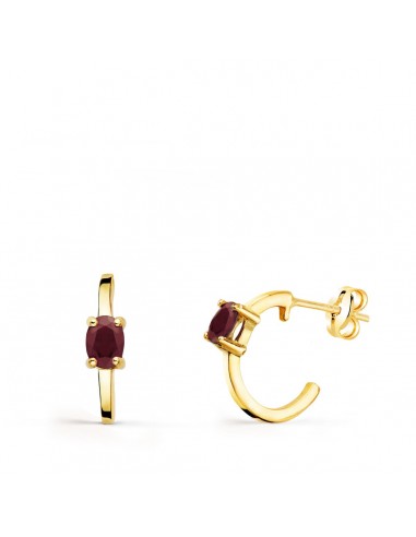 18K PENDIENTES ORO AMARILLO MEDIO ARO LISO CON RUBI 12X3 MM CIERRE PRESION.
