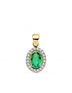 18K COLGANTE ORO BICOLOR PIEDRA ESMERALDA Y CIRCONITAS. 10 X 8 MM.