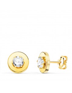 18K PENDIENTES ORO AMARILLO CERCO LISO Y CIRCONITA EN GARRAS 4MM. 7 5 MM CIERRE PRESION