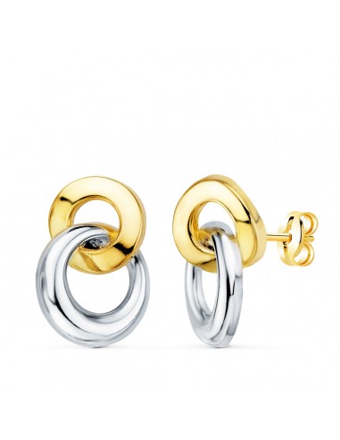 18K PENDIENTES ORO BICOLOR DOBLE ARO BRILLO 13 X 10 MM. CIERRE PRESION