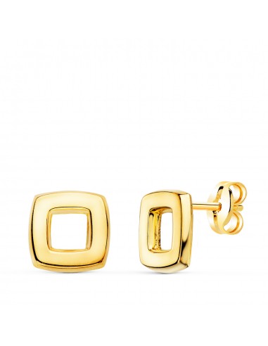 18K PENDIENTES ORO AMARILLO CUADRADOS EN BRILLO 8X8 MM. CIERRE PRESION