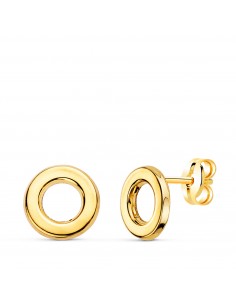 18K PENDIENTES ORO AMARILLO CIRCULO EN BRILLO 9 MM. CIERRE PRESION