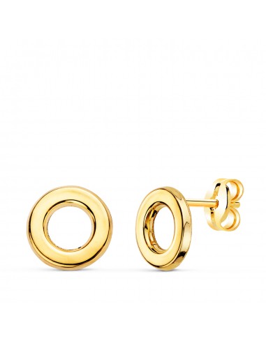 18K PENDIENTES ORO AMARILLO CIRCULO EN BRILLO 9 MM. CIERRE PRESION
