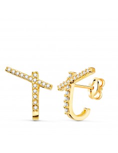 18K PENDIENTES ORO AMARILLO BANDAS CON CIRCONITA 14 X 12MM PRESION