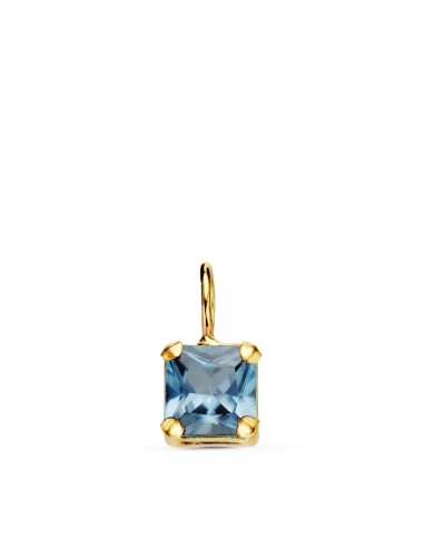 18K COLGANTE ORO AMARILLO CUADRADO CON GARRAS Y PIEDRA COLOR AGUAMARINA 5 5 X 5 5 MM.