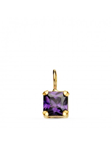 18K COLGANTE ORO AMARILLO CUADRADO CON GARRAS Y PIEDRA COLOR AMATISTA 5 5 X 5 5 MM.