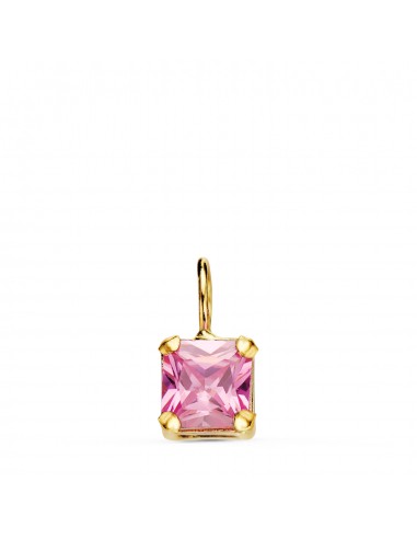 18K COLGANTE ORO AMARILLO CUADRADO CON GARRAS Y PIEDRA ROSA 5 5 X 5 5 MM.