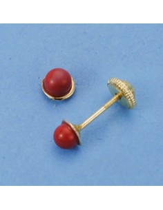 18K PENDIENTES CORAL. 4 MM.