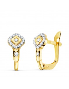 18K PENDIENTES ORO BICOLOR ROMBO CON CIRCONITAS. 13 X 6 MM. CIERRE CATALAN