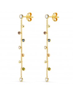 18K PENDIENTES ORO AMARILLO LARGOS CON CADENA Y CIRCONITA COLORES 45 MM. CIERRE PRESION
