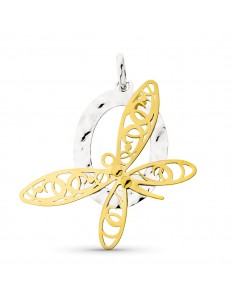 18K COLGANTE ORO BICOLOR OVAL CON LIBELULA Y OVAL