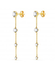 18K PENDIENTES ORO AMARILLO LARGOS CON CADENA Y CIRCONITA 46 MM. CIERRE PRESIONÇ