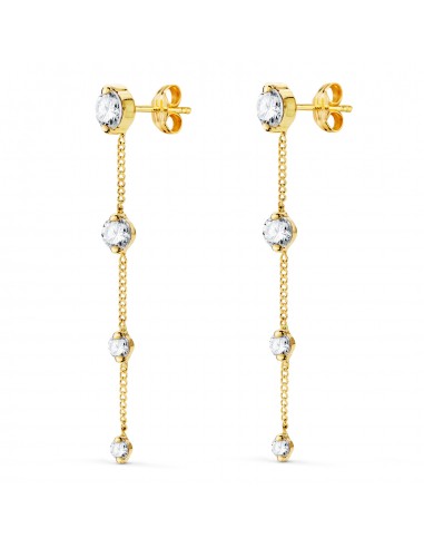 18K PENDIENTES ORO AMARILLO LARGOS CON CADENA Y CIRCONITA 46 MM. CIERRE PRESIONÇ