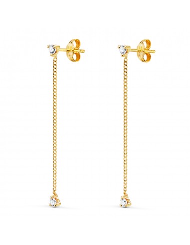 18K PENDIENTES ORO AMARILLO LARGOS CON CADENA Y CIRCONITA 42 MM. CIERRE PRESION