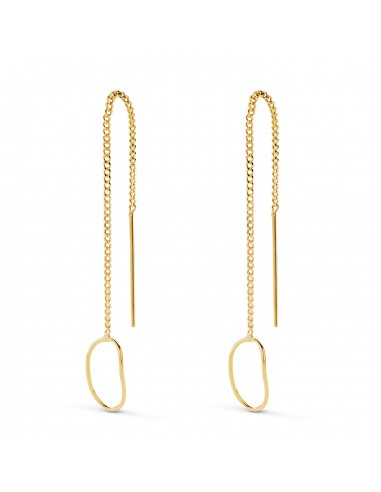 18K PENDIENTES ORO AMARILLO LARGOS CON CADENA Y MOTIVO OVAL. LARGO 76 MM