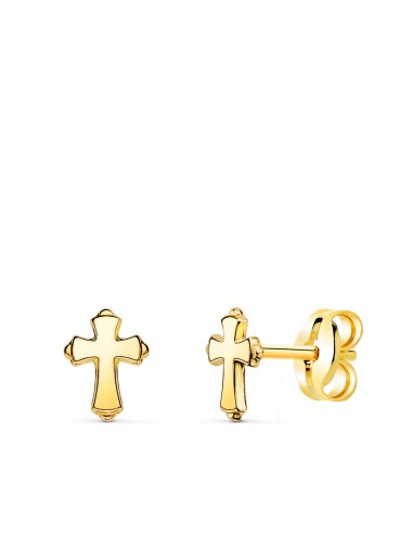 18K PENDIENTES ORO AMARILLO CRUZ EN BRILLO 6 X 4 5 MM. CIERRE PRESION