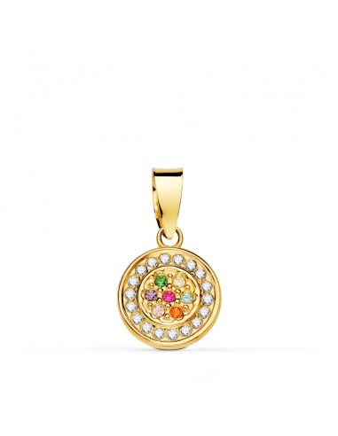 18K COLGANTE ORO AMARILLO CON CIRCONITA BLANCAS Y MULTICOLOR. DIAMETRO: 9MM