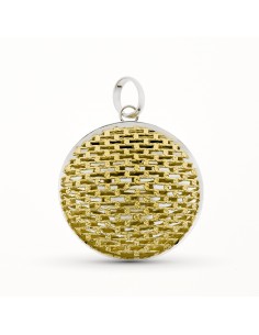 18K COLGANTE ORO BICOLOR CIRCULO CALADO 30 MM