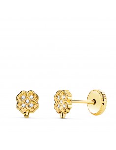18K PENDIENTES ORO AMARILLO CUATREBOL CON CIRCONITAS. 5 5 X 4 5 MM CIERRE TUERCA