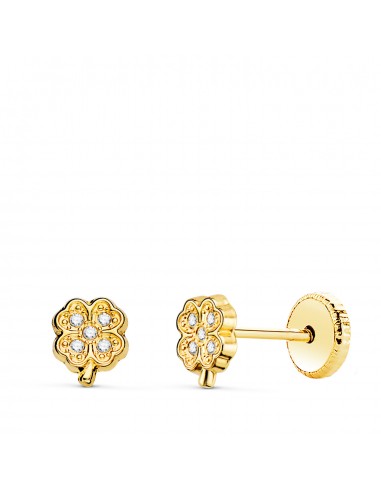 18K PENDIENTES ORO AMARILLO CUATREBOL CON CIRCONITAS. 5 5 X 4 5 MM CIERRE TUERCA