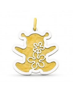 18K COLGANTE ORO BICOLOR OSO, MATE Y BRILLO