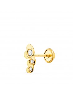18K PIERCING OREJA ORO AMARILLO TRES CORAZONES CON CIRCONITA 7X3 MM
