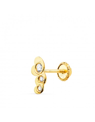 18K PIERCING OREJA ORO AMARILLO TRES CORAZONES CON CIRCONITA 7X3 MM