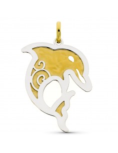 18K COLGANTE ORO BICOLOR DELFIN. 45 X 36 MM.