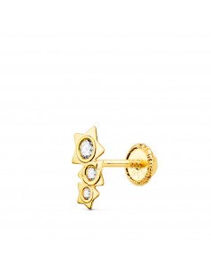 18K PIERCING OREJA ORO AMARILLO TRES ESTRELLAS CON CIRCONITA 7X3 mm