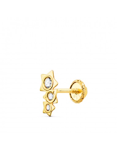 18K PIERCING OREJA ORO AMARILLO TRES ESTRELLAS CON CIRCONITA 7X3 mm