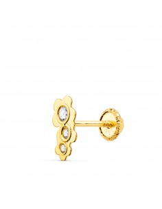 18K PIERCING OREJA ORO AMARILLO TRES FLORES CON CIRCONITA 7X4 MM