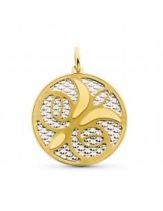 18K COLGANTE ORO BICOLOR CIRCULO MATE Y BRILLO 32 MM