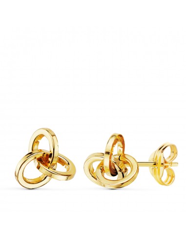 18K PENDIENTES ORO AMARILLO TRES AROS LISOS. CIERRE PRESION 8 X 7 MM