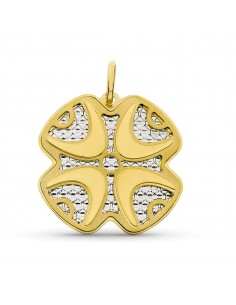 18K COLGANTE ORO BICOLOR TREBOL. 31 X 30 MM