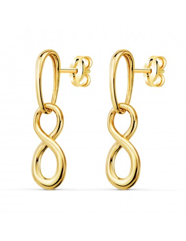 18K PENDIENTES ORO AMARILLO DOS CUERPOS CON COLGANTE INFINITO. CIERRE PRESION 25 X 8MM