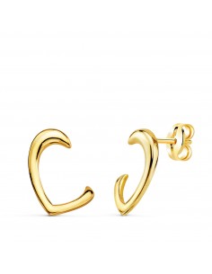 18K PENDIENTES ORO AMARILLO MEDIO CORAZON BRILLO. CIERRE PRESION 12 X 11 MM