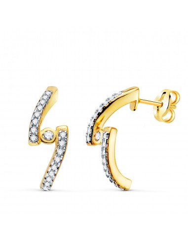 18K PENDIENTES ORO AMARILLO MEDIO ARO DOBLE BANDA CIRCONITA 15 X 6 MM CIERRE PRESION.