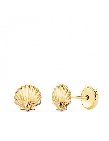 18K PENDIENTES ORO AMARILLO CONCHA BRILLO 6 X 5 5 MM. CIERRE TUERCA