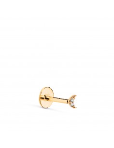 18K PIERCING DE OREJA ORO AMARILLO MEDIA LUNA MINI CON CIRCONITAS. GRUESO BARRA 1.20 MM. MEDIDA: 3 X 2 MM. CIERRE TUERCA
