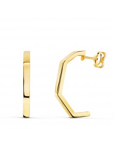 18K PENDIENTES ORO AMARILLO MEDIO ARO ABIERTO 4 TRAMOS BRILLO 19X2MM. CIERRE PRESION