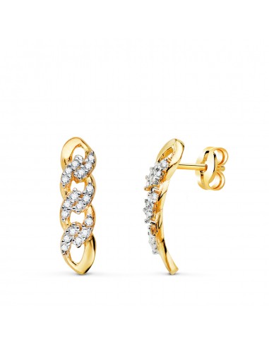 18K PENDIENTES ORO BICOLOR ESLABONES CIRCONITA 16 X 4MM. CIERRE PRESION