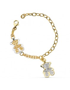 18K PULSERA BICOLOR OSOS Y ESLABONES 19CM