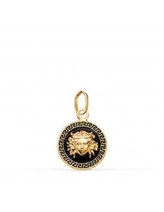 18K MEDALLA ORO AMARILLO MEDUSA GRECA CON ESMALTE NEGRO. 12 MM