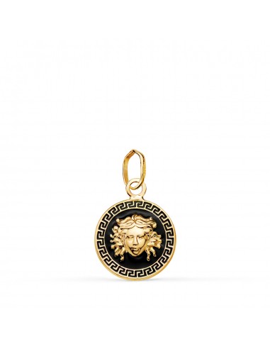 18K MEDALLA ORO AMARILLO MEDUSA GRECA CON ESMALTE NEGRO. 12 MM