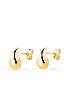 18K PENDIENTES ORO AMARILLO GOTA LISA BRILLO HUECA 10 X 6 MM. CIERRE PRESION