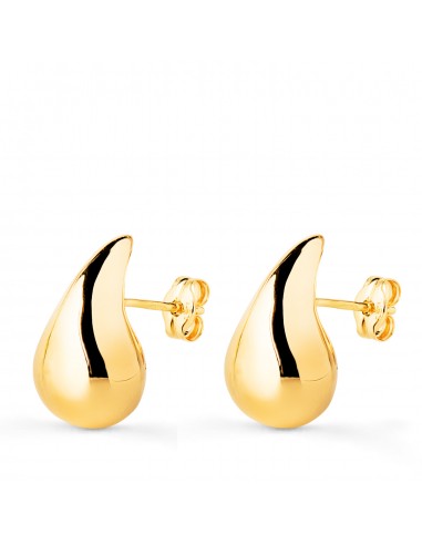 18K PENDIENTES ORO AMARILLO GOTA LISA BRILLO HUECA 16 X 9 MM. CIERRE PRESION