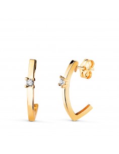 18K PENDIENTES ORO AMARILLO MEDIO ARO LISO BANDA CIRCONITA 16 X 3 MM CIERRE PRESION.