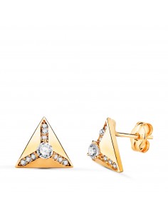 18K PENDIENTES ORO AMARILLO TRIANGULO PIRAMIDE CON CIRCONITAS EN BRILLO. MEDIDA: 10 X 10 MM.CIERR PRESION